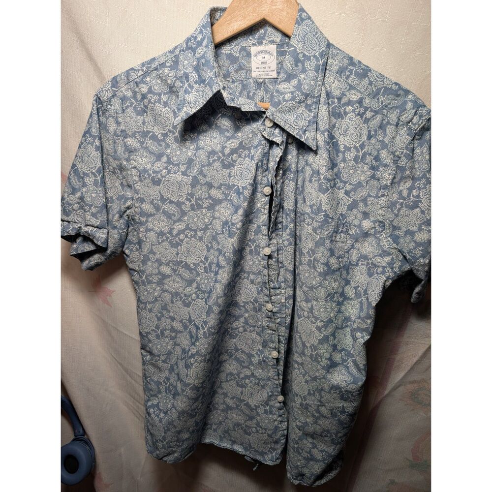Brooks Brothers 1818 Regent Fit Button Up Shirt Blue Paisley Floral Size Medium